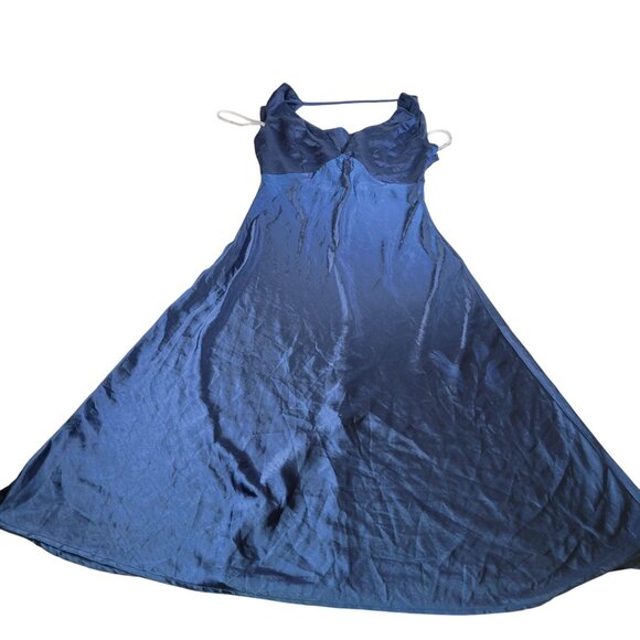 Lulus Navy Blue Satin Sleeveless Maxi Dress With Cowl Neckline Size S - Picture 7 of 8